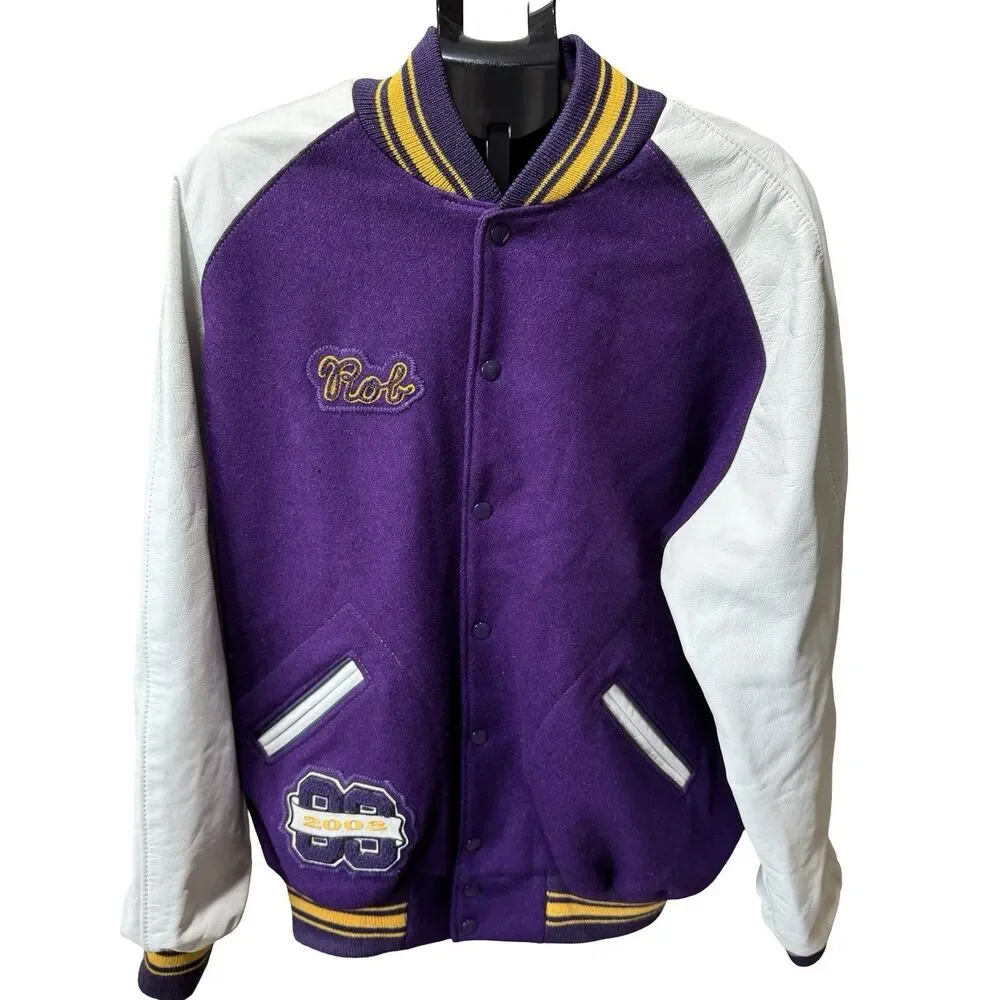 Vintage 2003 Letterman Jacket Varsity Purple Wool Leather Size 50 Jaguars